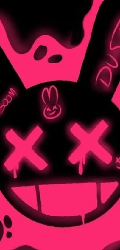 Neon bunny phone wallpaper with graffiti-style design in black and pink colors.