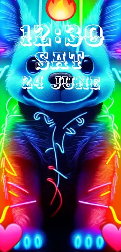 Bright neon bunny wallpaper with vibrant colors and digital art.