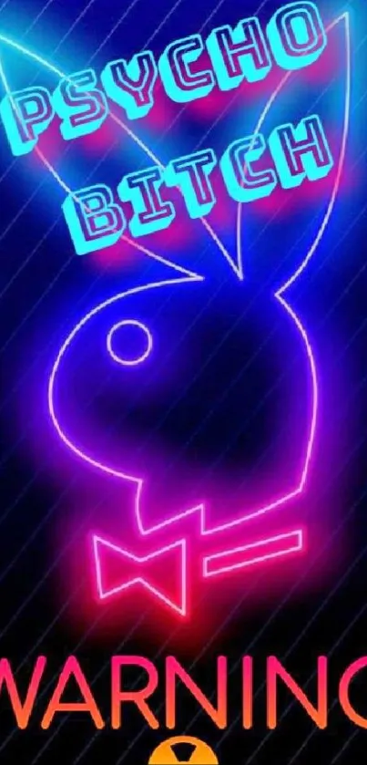 Neon bunny with warning text in vibrant colors.