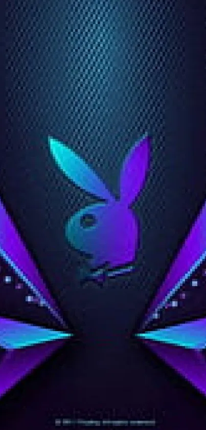 Vibrant neon blue bunny wallpaper with geometric design.