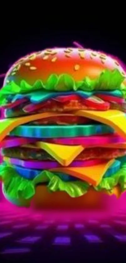 Vibrant neon burger artwork in a colorful style.