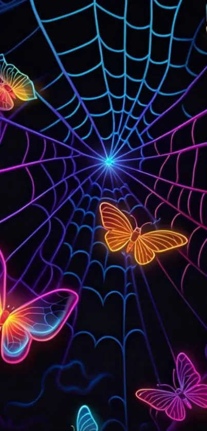 Neon butterflies on a spider web.
