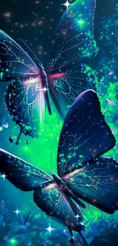 Vibrant neon butterflies in a fantasy art design for mobile wallpaper.