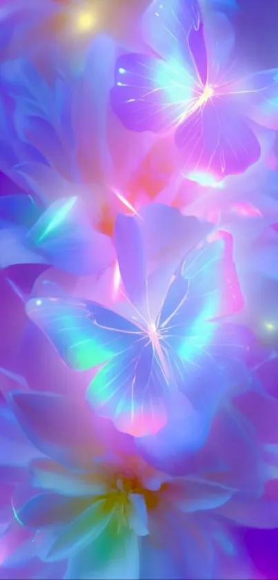 Neon butterflies with glowing colors in a fantasy setting.