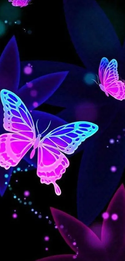 Neon butterfly wallpaper with vibrant colors.