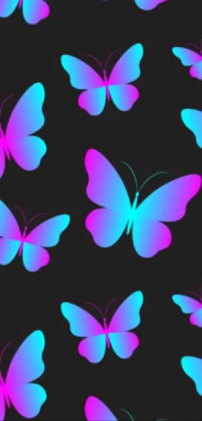 Neon butterflies on a dark background wallpaper.