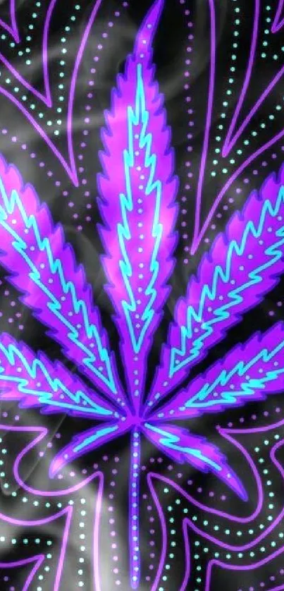 Neon cannabis leaf with psychedelic design and electric blue highlights.