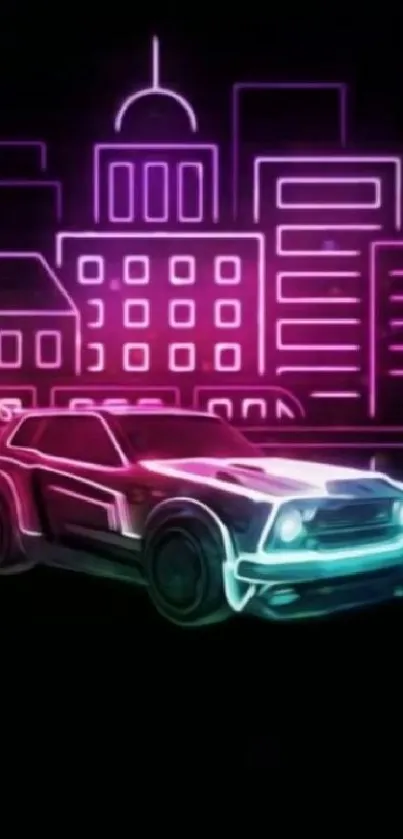 Neon car in a futuristic cityscape wallpaper