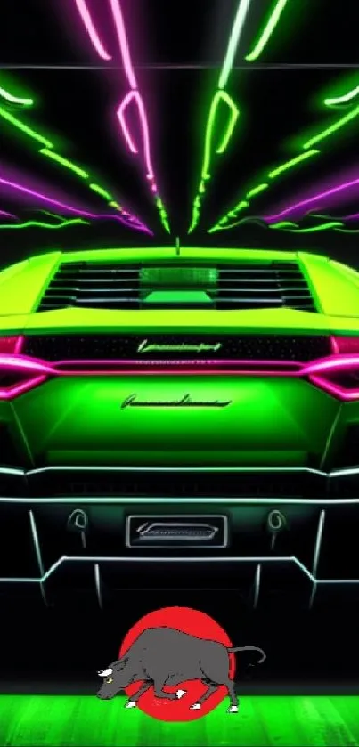 Neon green car with pink lights in a vibrant, futuristic design mobile wallpaper.