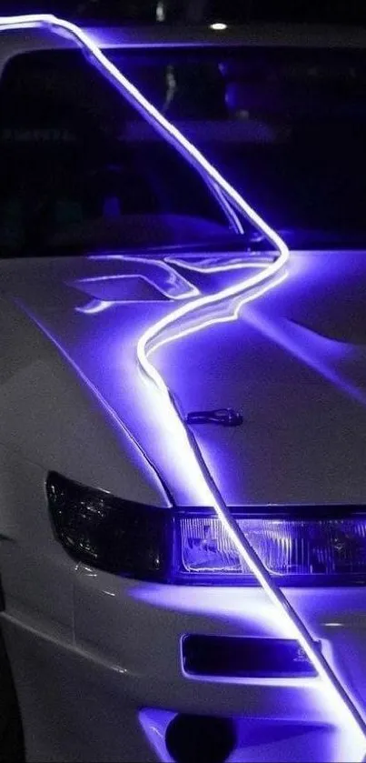 Neon-lit car with glowing purple highlights.