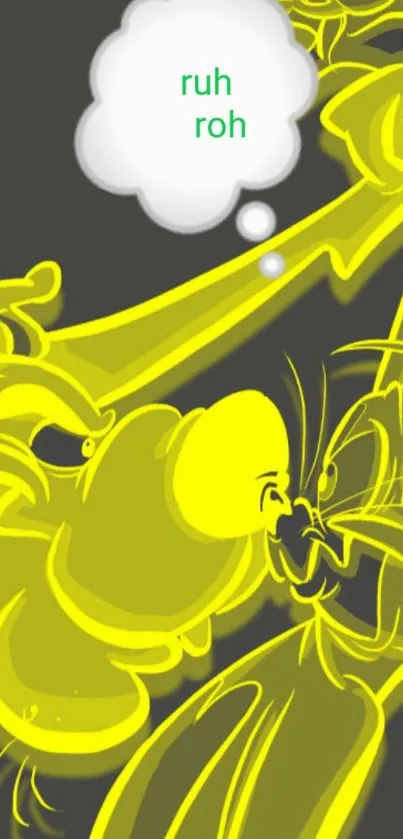 Neon cartoon character wallpaper with humorous expression.