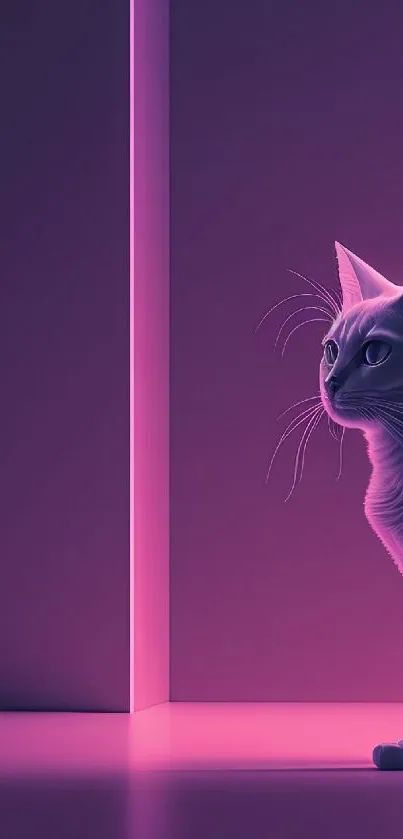 Modern neon cat wallpaper with pink glow for mobile.