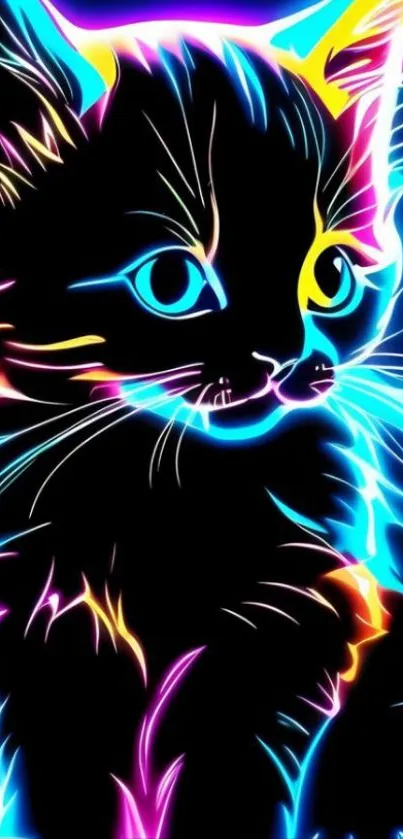 Neon art cat wallpaper with vibrant colors.