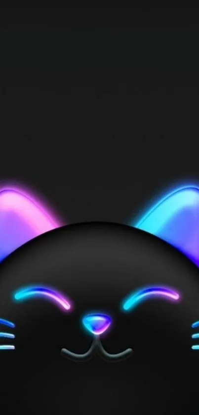 Neon cat with glowing colors on a dark background mobile wallpaper.