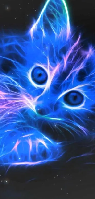 Vibrant neon cat wallpaper with electric blue glow.