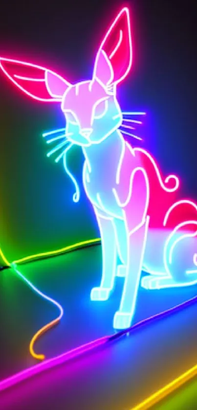 Neon cat art mobile wallpaper with vibrant colors.