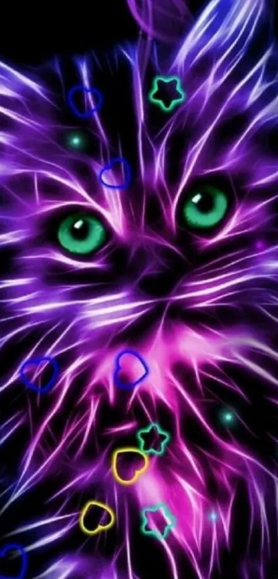 Neon cat art wallpaper with glowing colors.