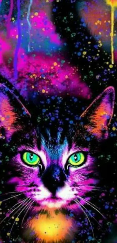 Neon artistic cat wallpaper with vibrant colors.