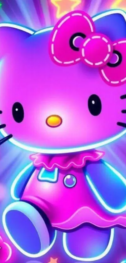 Neon cartoon cat with vibrant colors and playful design.