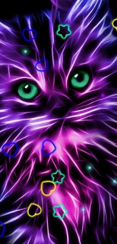 Neon cat with vibrant purple glow on dark background.