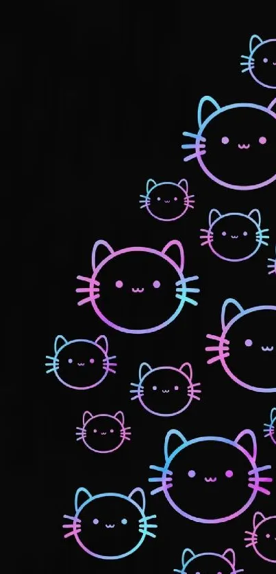 Neon gradient cat headphones wallpaper with vibrant and playful design.