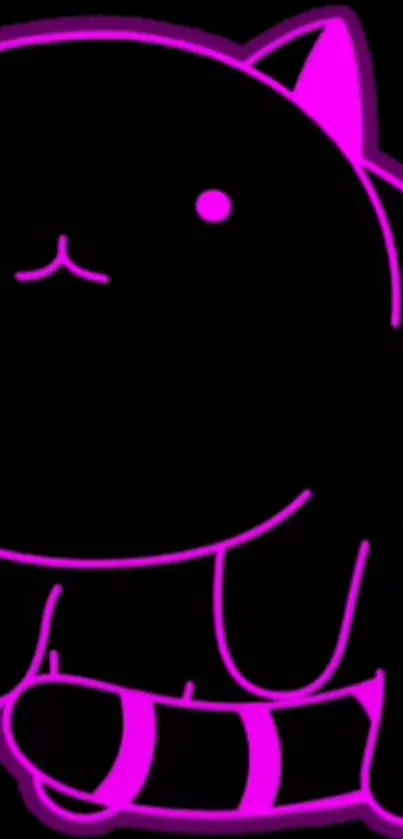 Neon cat with black background, pink outlines, and minimalist design style.