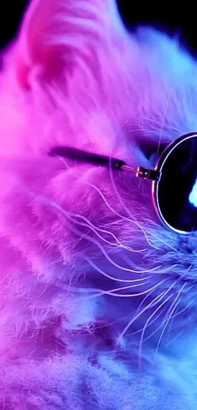 Neon cat with sunglasses in vibrant colors, stylish mobile wallpaper.