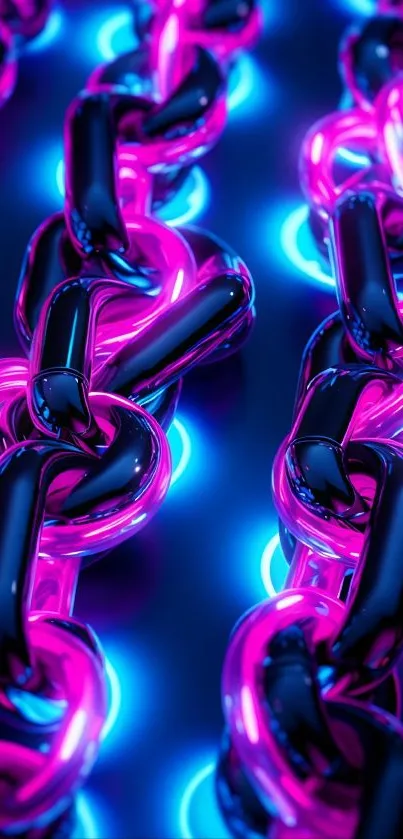 Neon pink and blue chains with a modern artistic design.