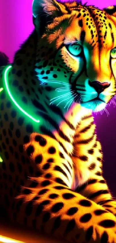 Neon cheetah in vibrant colors with a futuristic design for mobile wallpaper.