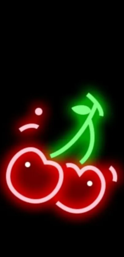 Vibrant neon cherry with black background.