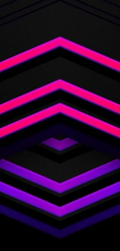 Neon chevron mobile wallpaper with vibrant pink and purple lines on a black background.