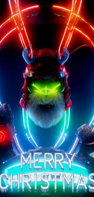 Futuristic neon Santa Christmas wallpaper art.