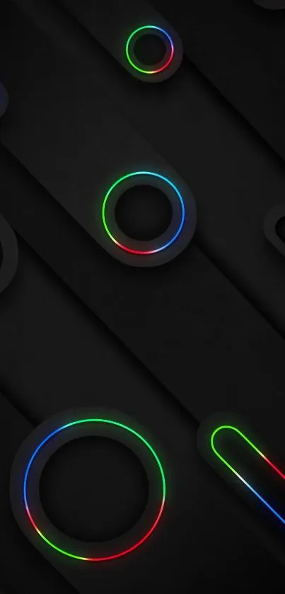 Neon circles on dark background wallpaper.