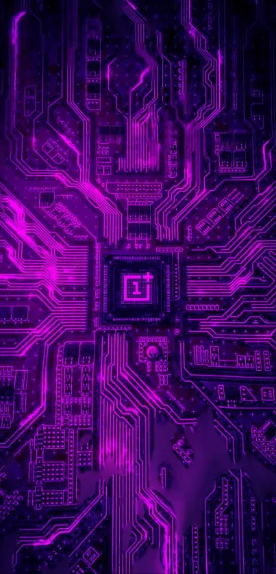 Neon purple circuit board wallpaper design.