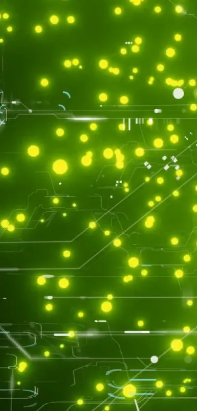 Neon green circuit lights wallpaper with glowing digital patterns.