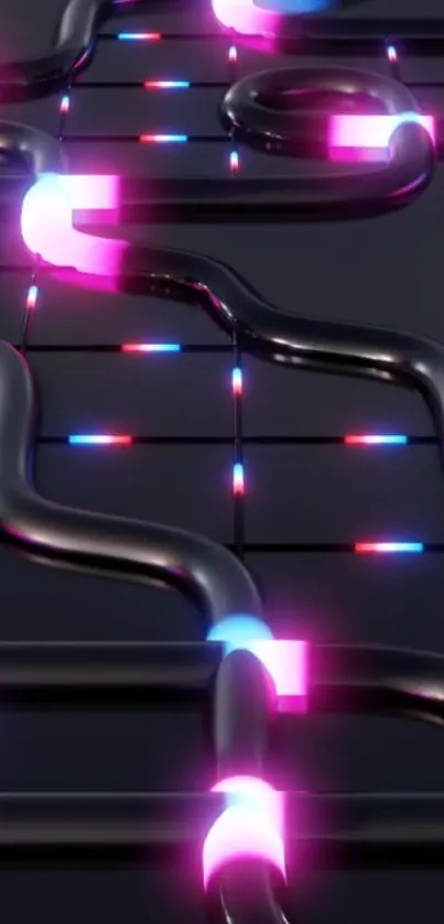 Futuristic neon circuit wallpaper with glowing lines.