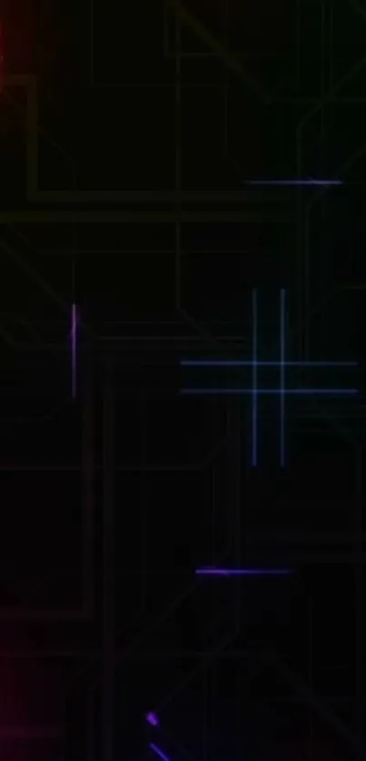 A dark wallpaper featuring neon circuit lines in various colors.