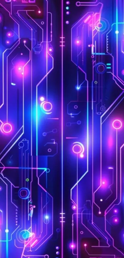 Colorful neon circuit pattern wallpaper for mobile.