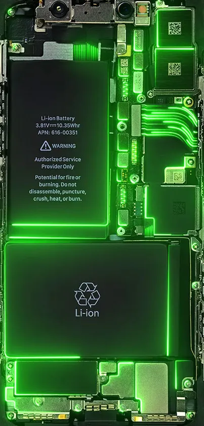 Neon green circuit wallpaper design with glowing electronic elements.