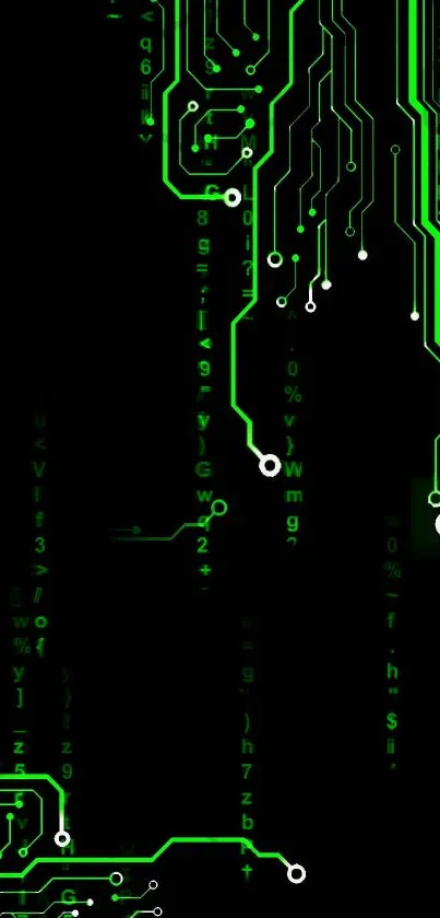 Black wallpaper with neon green circuit design.