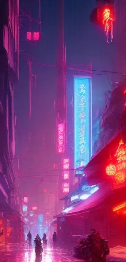 Futuristic neon cityscape with vibrant lights at night.