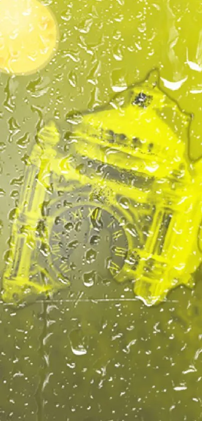 Neon cityscape abstract wallpaper with raindrop texture.
