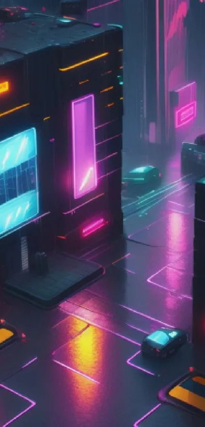 Futuristic neon cityscape with cyberpunk vibes and vibrant colors.