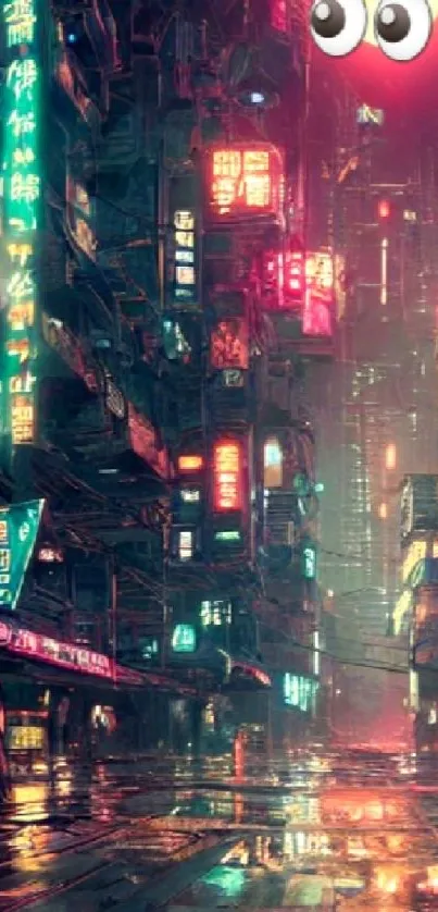 Futuristic neon cityscape with vibrant lights and urban streets.