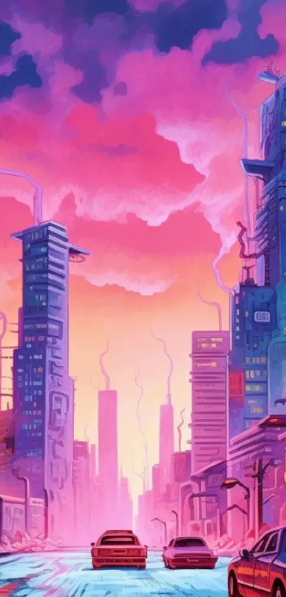 Futuristic neon cityscape wallpaper with vibrant colors.