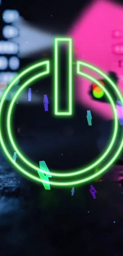 Futuristic neon cityscape with reflections.