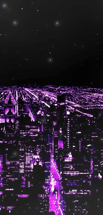 Electric purple neon cityscape wallpaper for mobile devices.