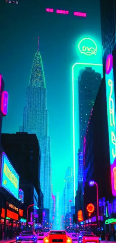 Neon-lit cityscape with vibrant urban glow.