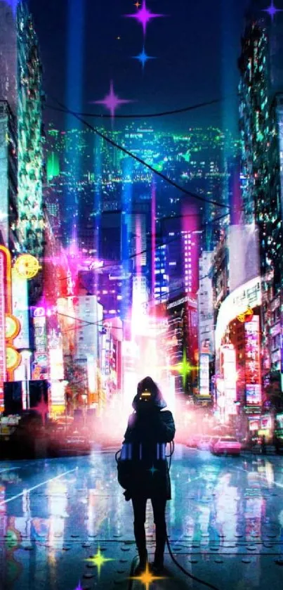 Cyberpunk futuristic neon cityscape at night with vibrant colors.