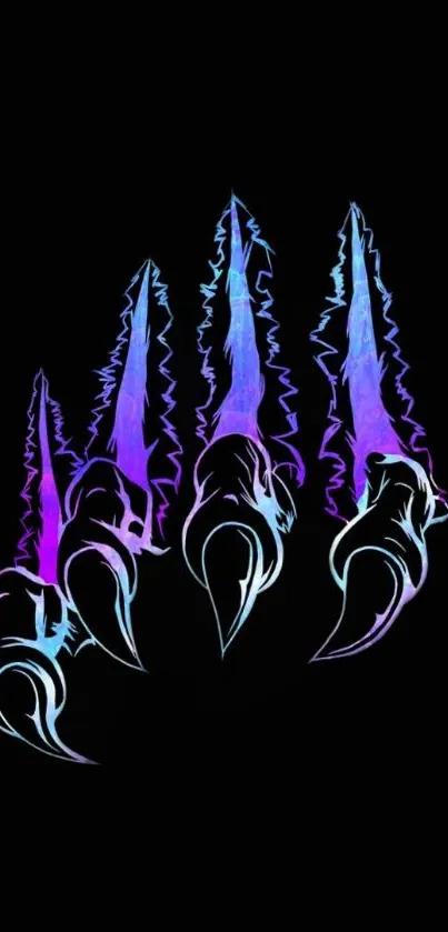 Neon claw design on a black background, with purple and blue hues.